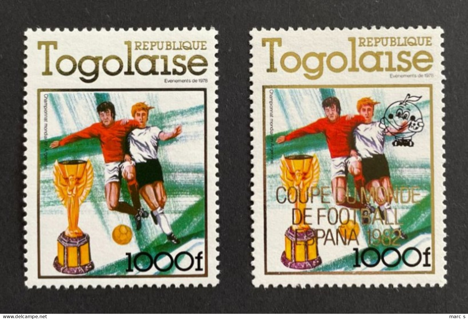 TOGO 1978 / 1980 - NEUF**/MNH - Mi 1282 A + 1499 A Overprint Gold - COUPE Du MONDE ESPAGNE SPAIN - SOCCER FOOTBALL - Togo (1960-...)