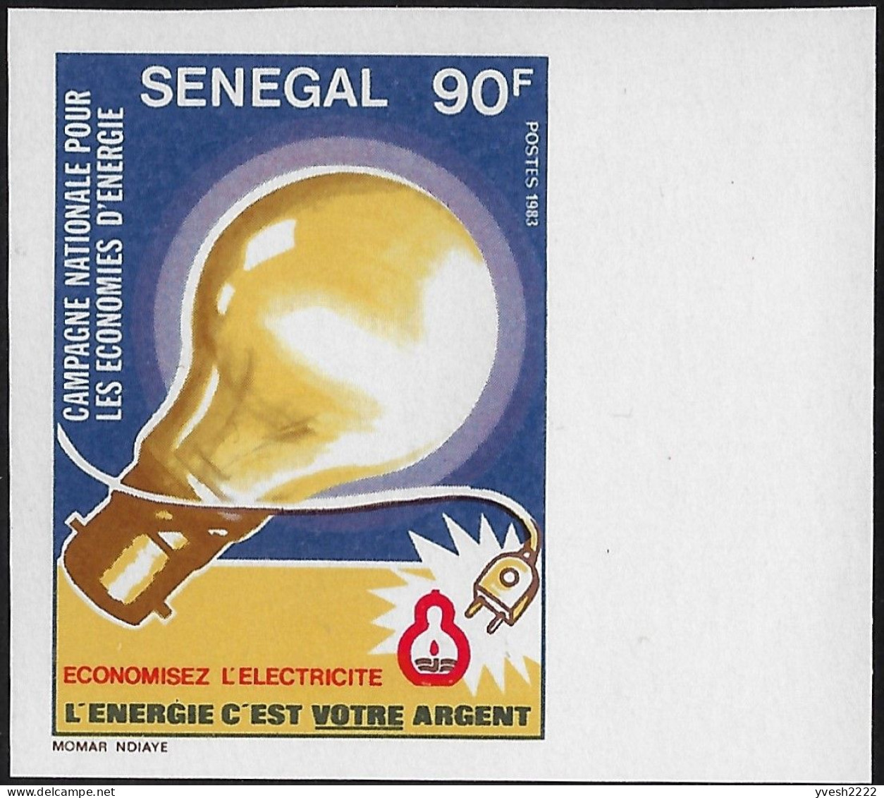 Sénégal 1983 Y&T 589 à 591 Non Dentelés. Campagne Nationale Pour Les économies D'énergie. Lampe, Station Service, Bois - Pétrole