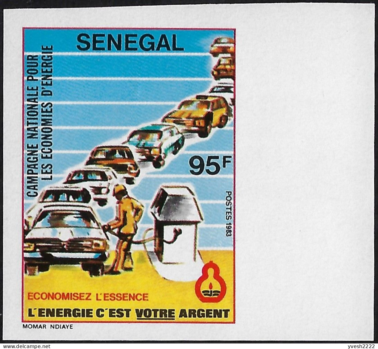 Sénégal 1983 Y&T 589 à 591 Non Dentelés. Campagne Nationale Pour Les économies D'énergie. Lampe, Station Service, Bois - Pétrole