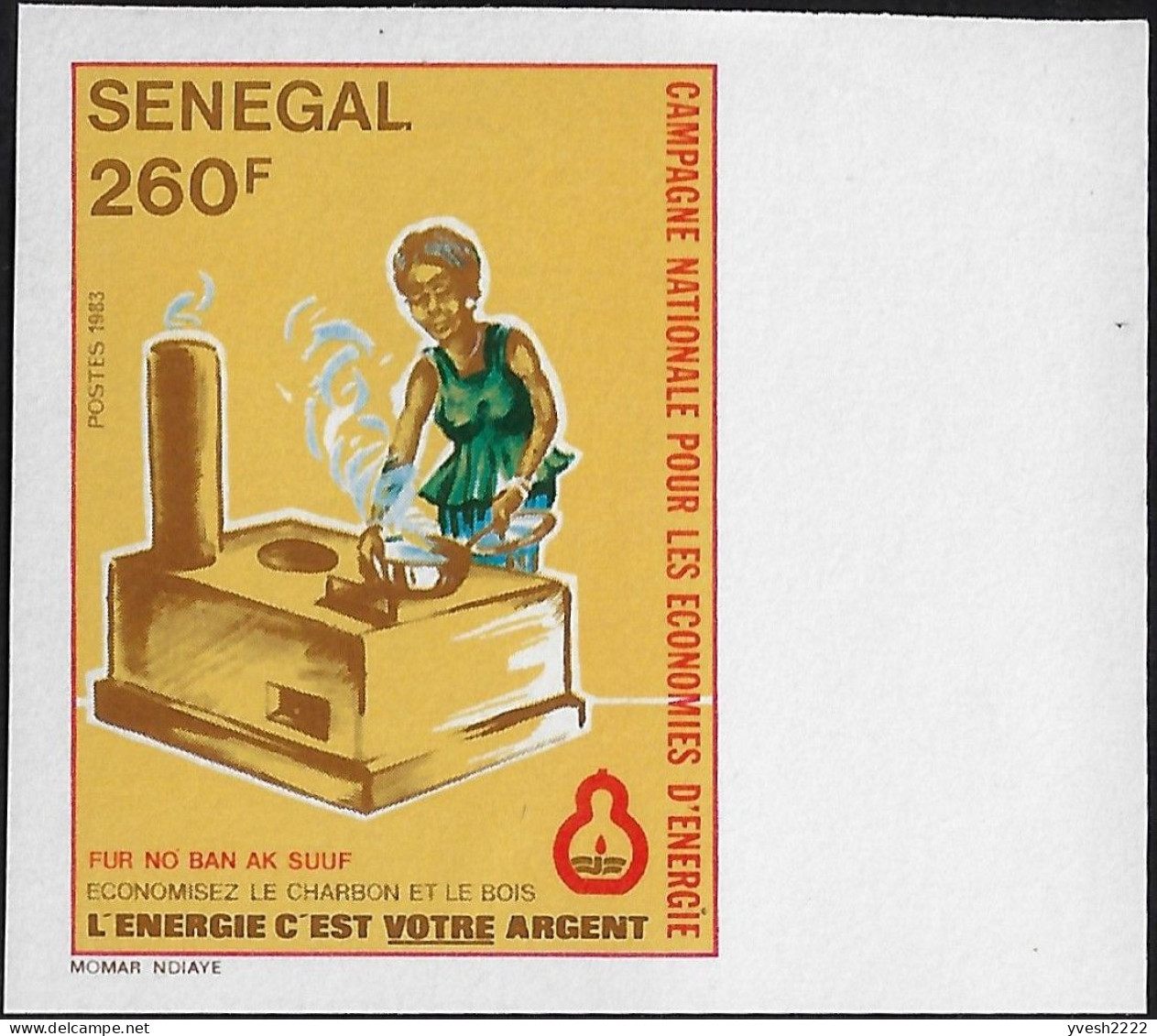 Sénégal 1983 Y&T 589 à 591 Non Dentelés. Campagne Nationale Pour Les économies D'énergie. Lampe, Station Service, Bois - Petrolio