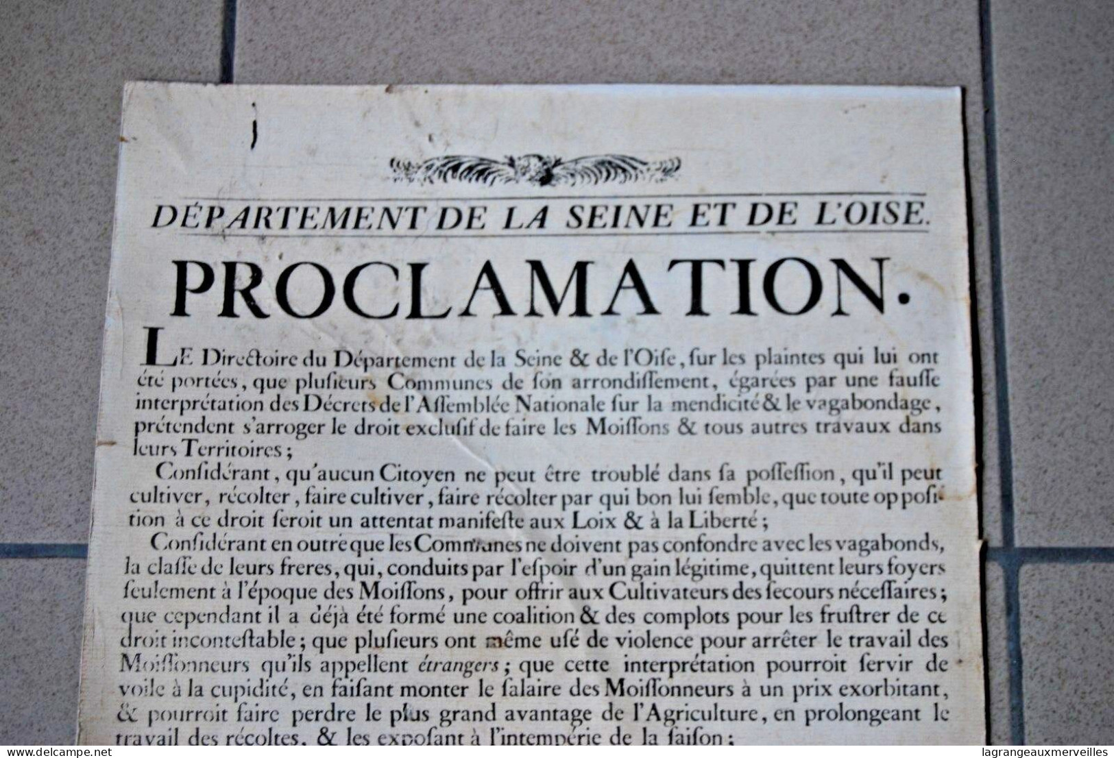 A1 Affiche - Document 1790 - France - Mendicité - Administration - Proclamation - Posters