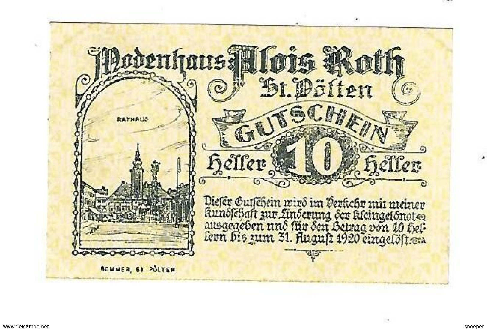 **notgeld   Austria  St  Polten 10 Heller  933.1 Rare  Cat Val 8 Euro - Oostenrijk