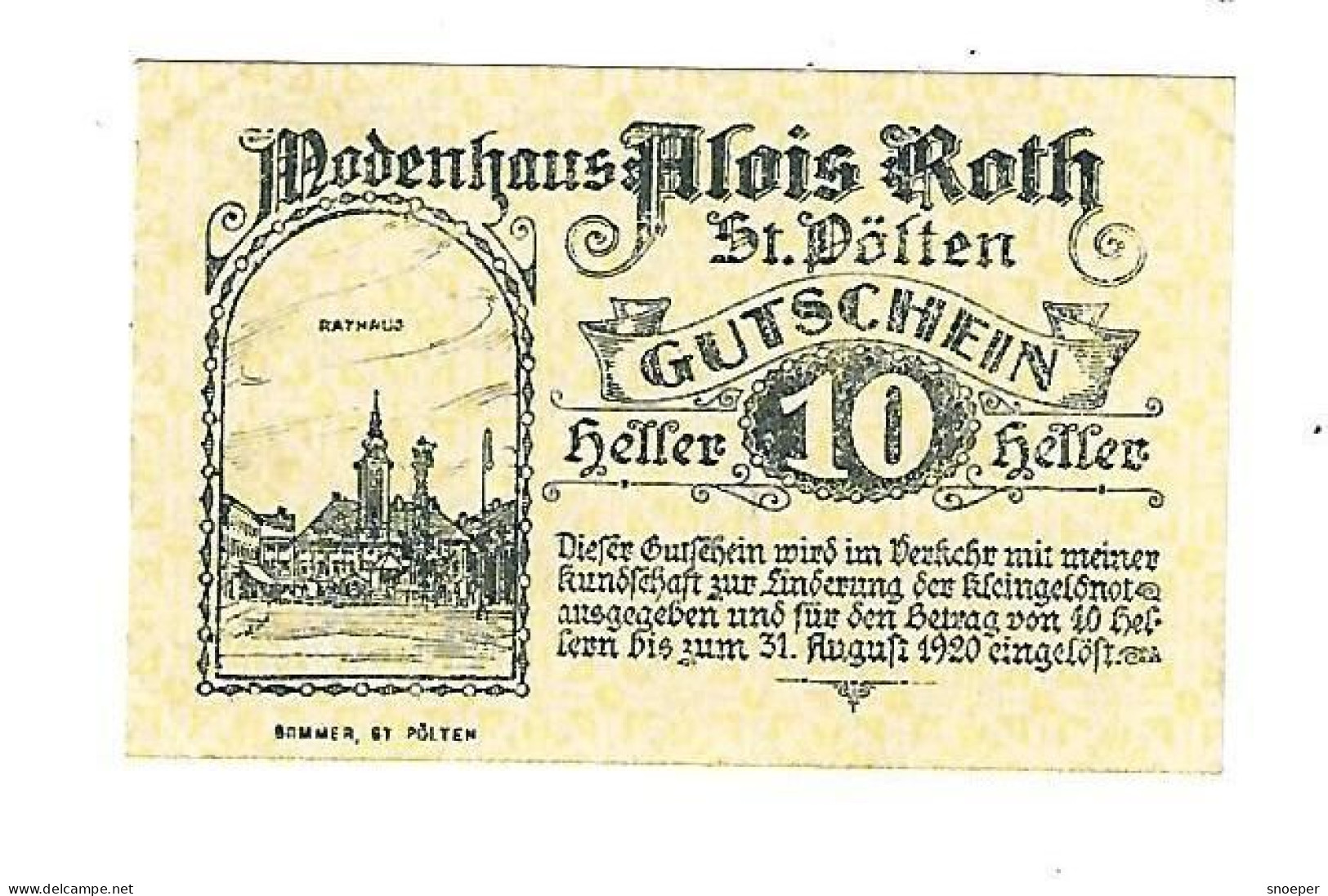 **notgeld   Austria  St  Polten 10 Heller  933.1 Rare  Cat Val 8 Euro - Austria