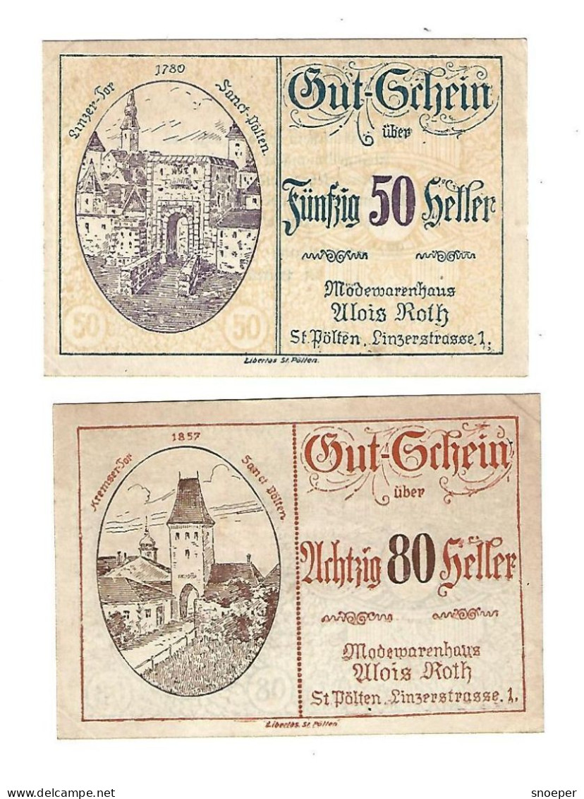 **notgeld   Austria  St  Polten 50+80 Heller  933.2a Rare  Cat Val 10 Euro - Oesterreich