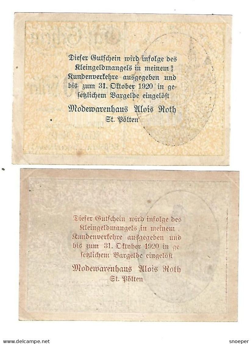 **notgeld   Austria  St  Polten 50+80 Heller  933.2a Rare  Cat Val 10 Euro - Oesterreich