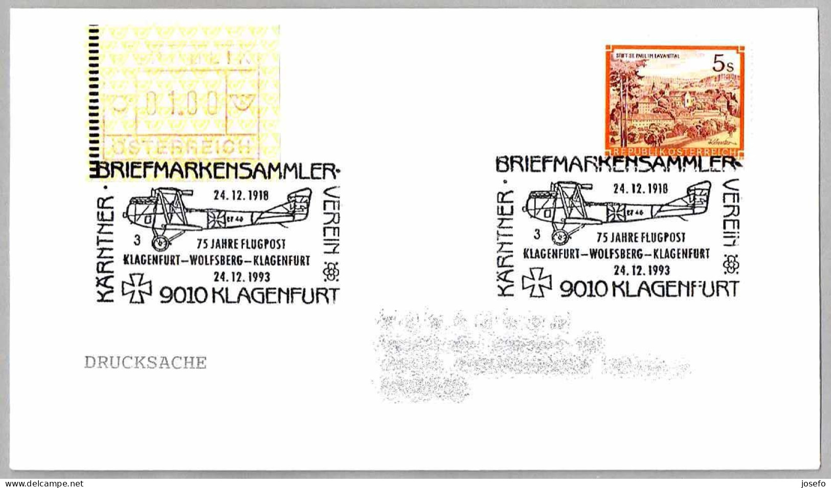 75 Años Correo Aereo KLAGENFURT-WOLFSBERG-KLAGENFURT - 75 Years Postal Mail. Klagenfurt 1993 - Poste