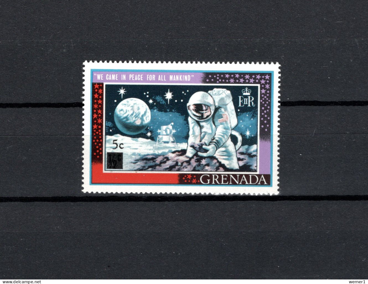 Grenada 1970 Space, Apollo 11 Moonlanding 1/2c Stamp With Overprint 5c Thin MNH - Noord-Amerika