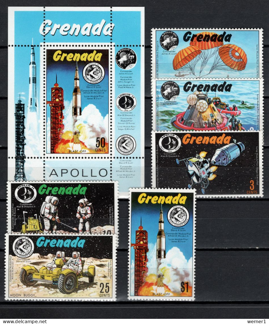 Grenada 1971 Space, Apollo 13-15 Set Of 6 + S/s MNH - Noord-Amerika