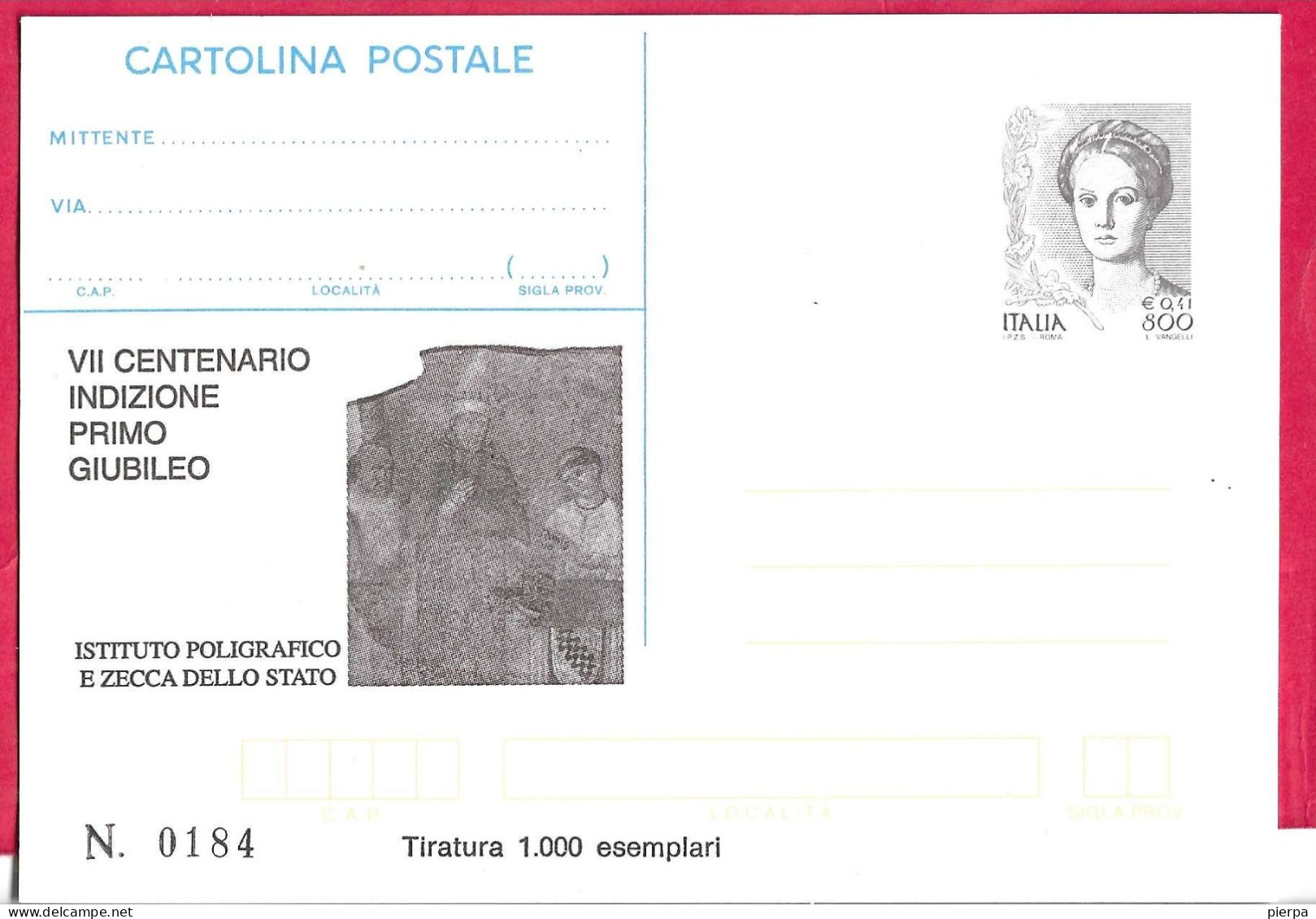 REPIQUAGE - VII CENTENARIO INDIZIONE PRIMO GIUBILEO - SU INTERO CARTOLINA POSTALE DONNE A TIRATURA LIMITATA - Interi Postali