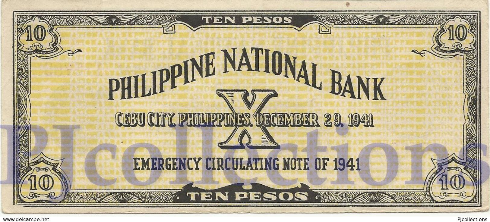 PHILIPPINES 10 PESOS 1941 PICK S217b AU/UNC EMERGENCY BANKNOTE - Philippines