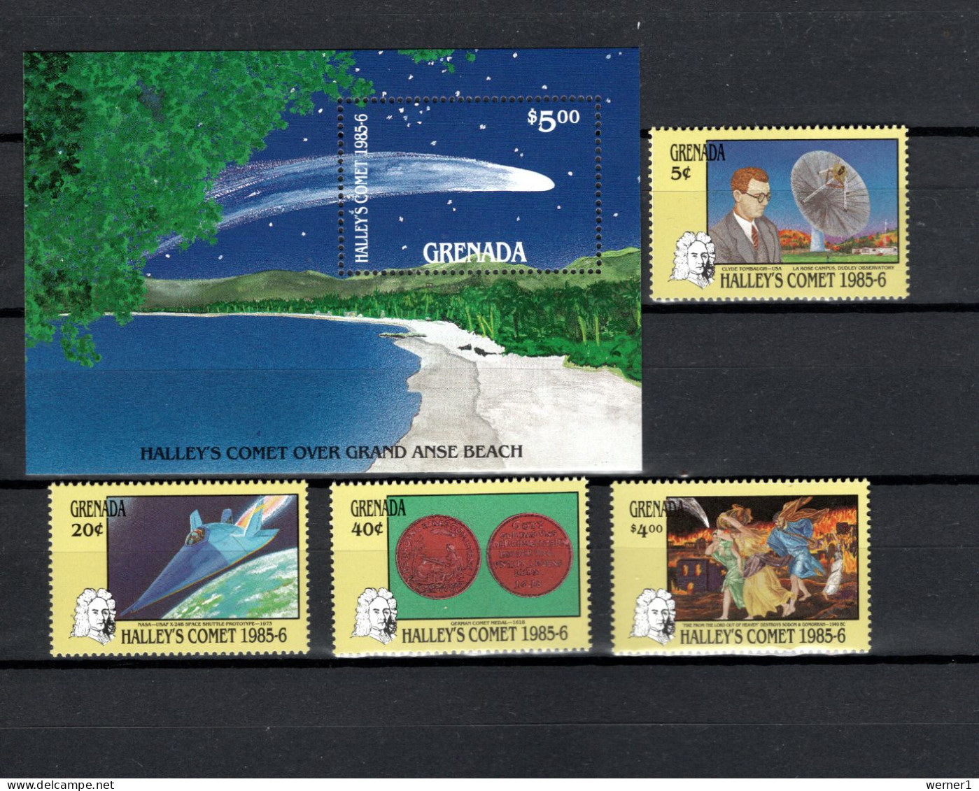 Grenada 1986 Space Halley's Comet Set Of 4 + S/s MNH - Noord-Amerika