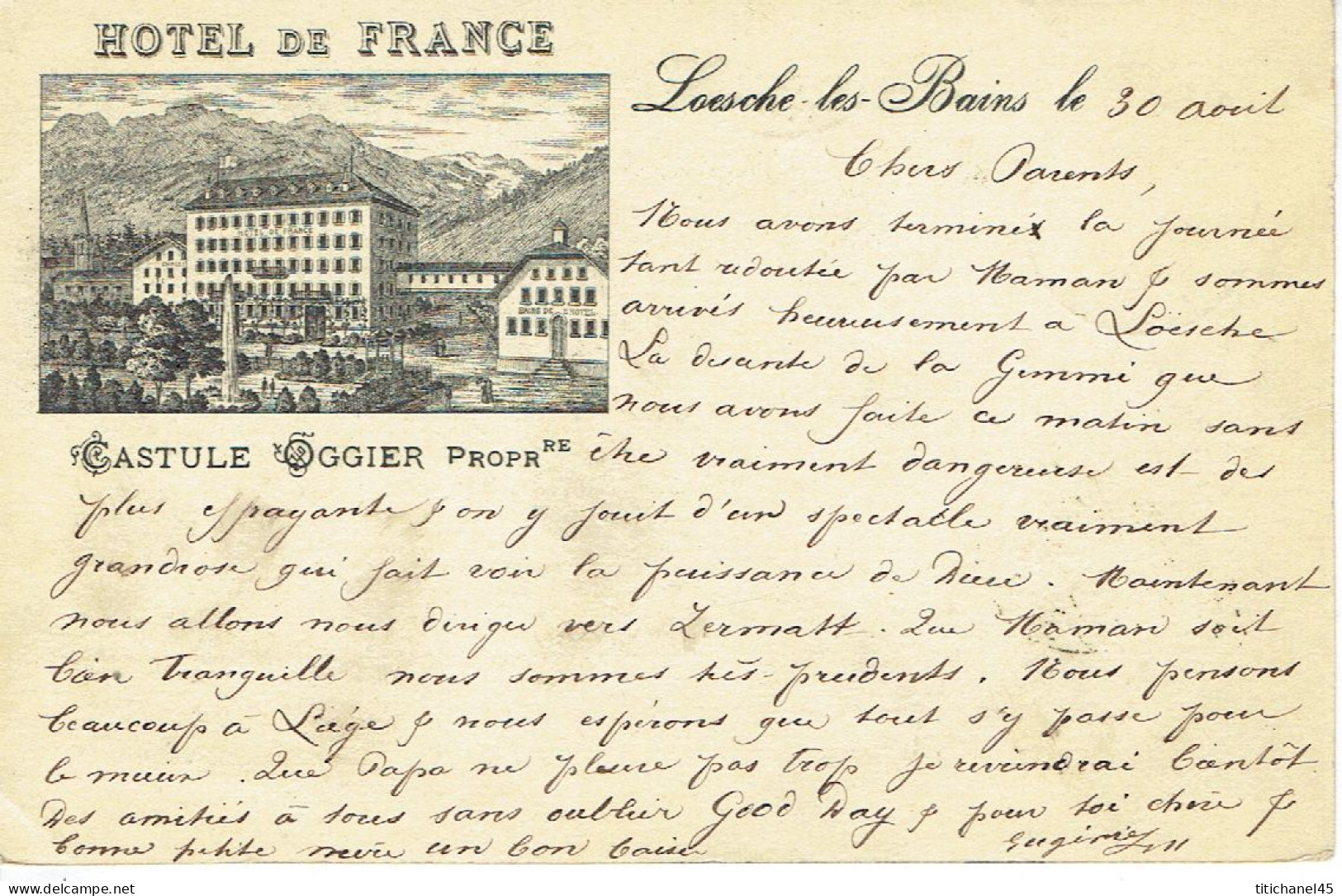 LOECHE-LES-BAINS - HOTEL DE FRANCE  - 1895 - Loèche-les-Bains