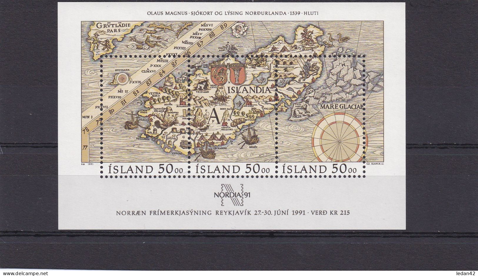 Islande 1991, Cat. Yvert N° BF12. Carte Ancienne, Gravure De Slania - Blocks & Sheetlets