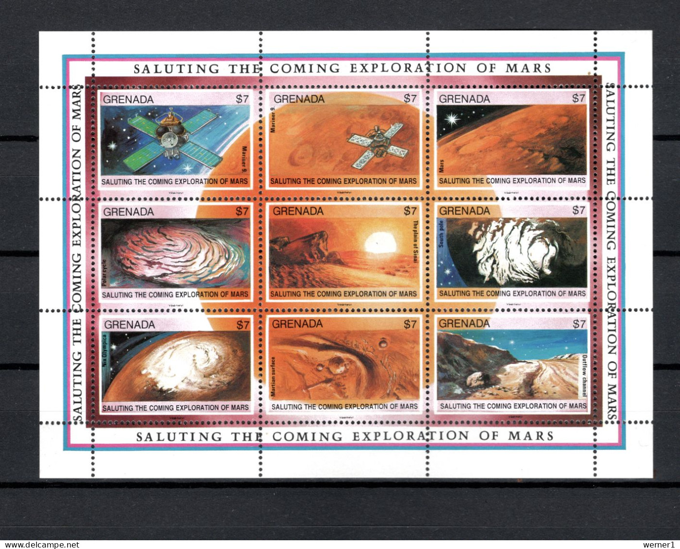 Grenada 1991 Space, Mars Exploration 3 Sheetlets + 3 S/s MNH - Amérique Du Nord