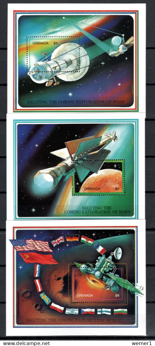 Grenada 1991 Space, Mars Exploration 3 Sheetlets + 3 S/s MNH - America Del Nord