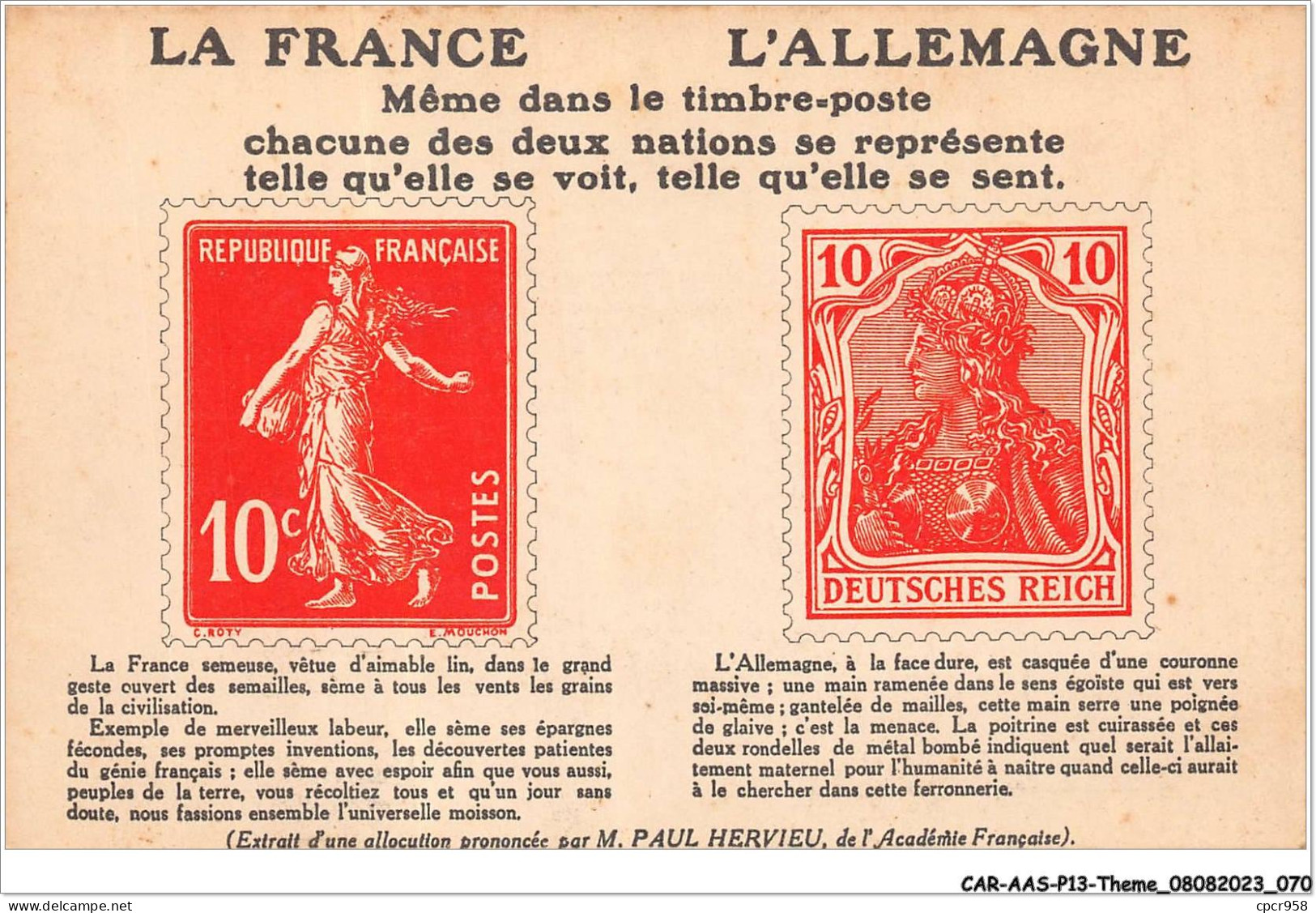 CAR-AASP13-0890 - REPRESENTATION TIMBRE - LA FRANCE - L'ALLEMAGNE - Timbres (représentations)