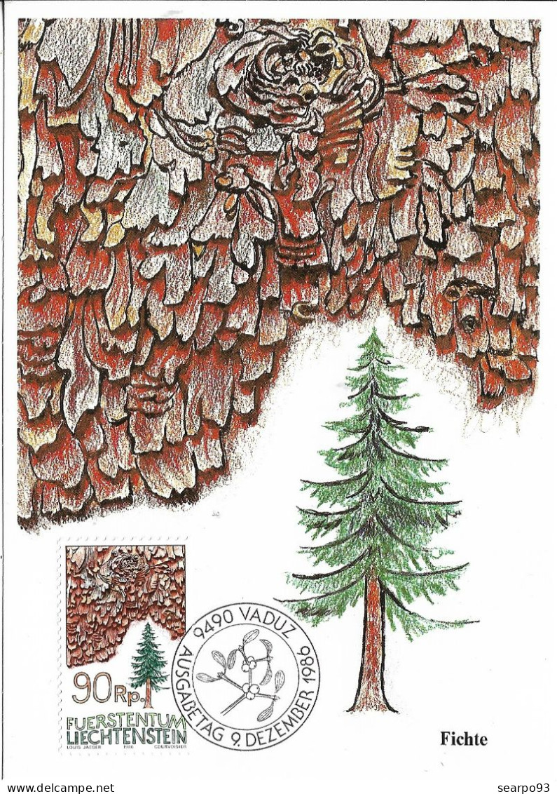 LIECHTENSTEIN. MAXICARD FIRST DAY. TREE. SPRUCE. 1986 - Cartoline Maximum