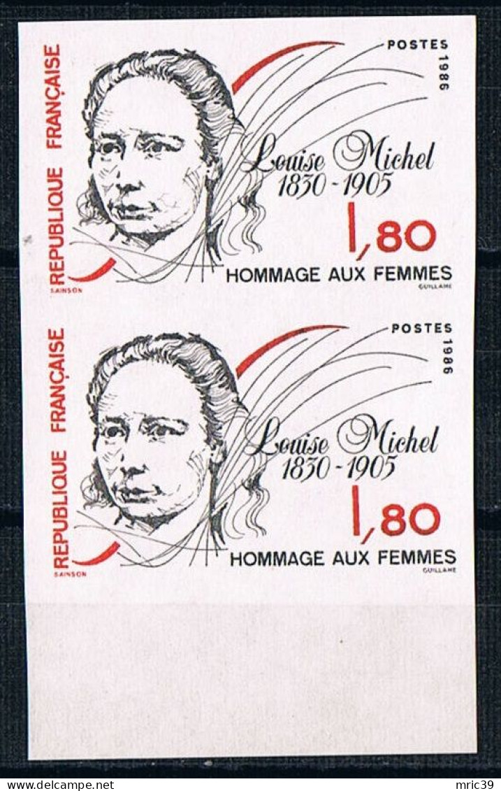 France 1986 N° 2408 Paire  Non Dentelé  IMP Neuf MNH ** Louise Michel Hommage Aux Femmes - 1981-1990