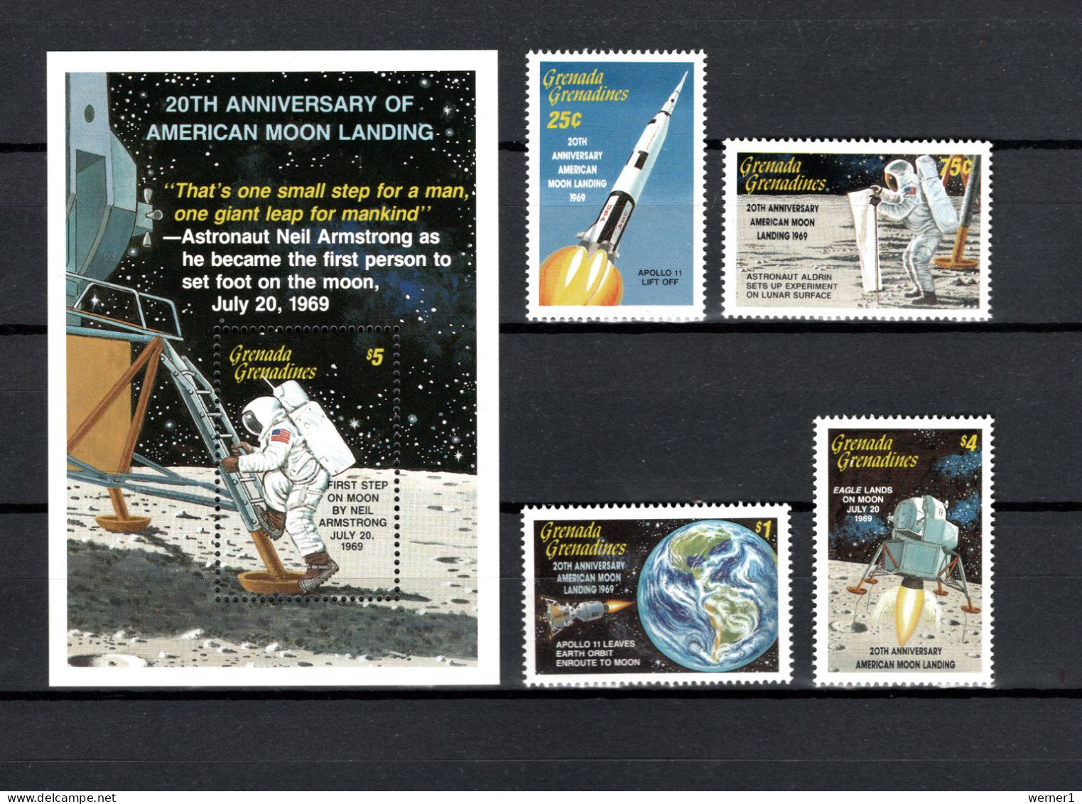 Grenada - Grenadines 1989 Space, 20th Anniversary Of Apollo 11 Moonlanding 4 Stamps + S/s MNH - Nordamerika