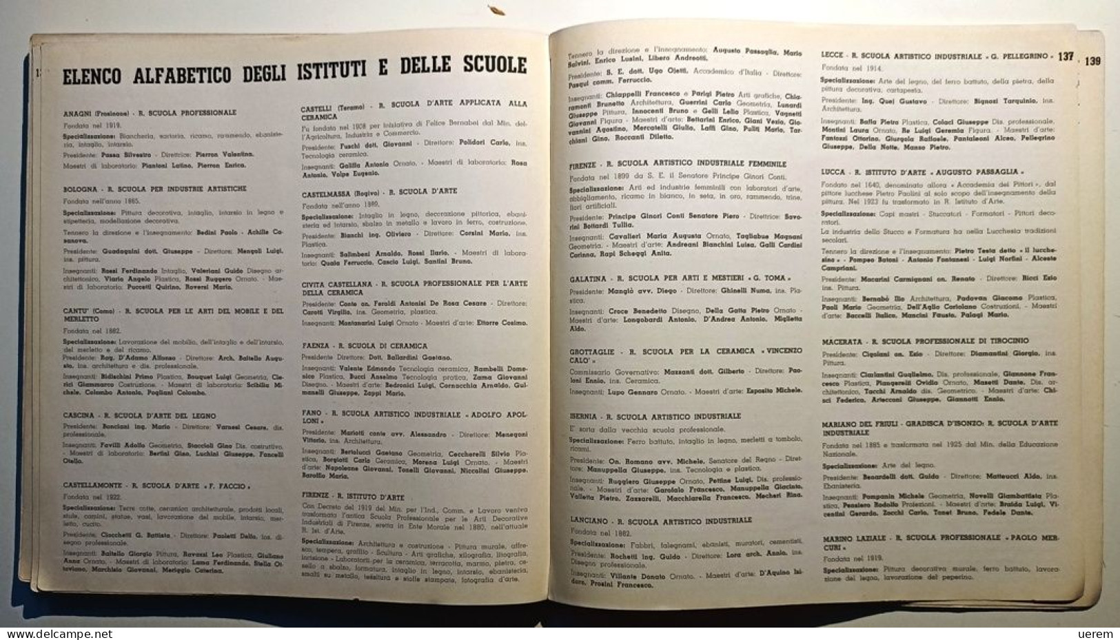 1937 Arte Scuole d'arte Nivola Fancello Pasqui Ferruccio Scuole d'arte in Italia Milano, Hoepli 1937 - Prima edizione