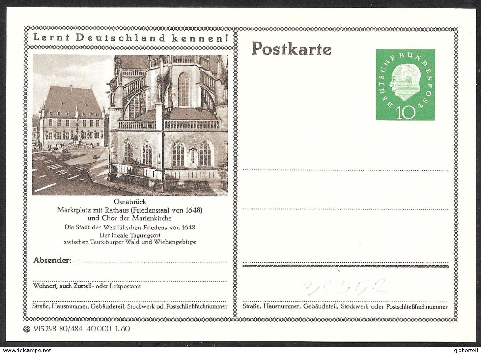 Germania/Germany/Allemagne: Intero, Stationery, Entier, Municipio Di Osnabrück, Osnabrück Town Hall, Hôtel De Ville D'Os - Andere & Zonder Classificatie