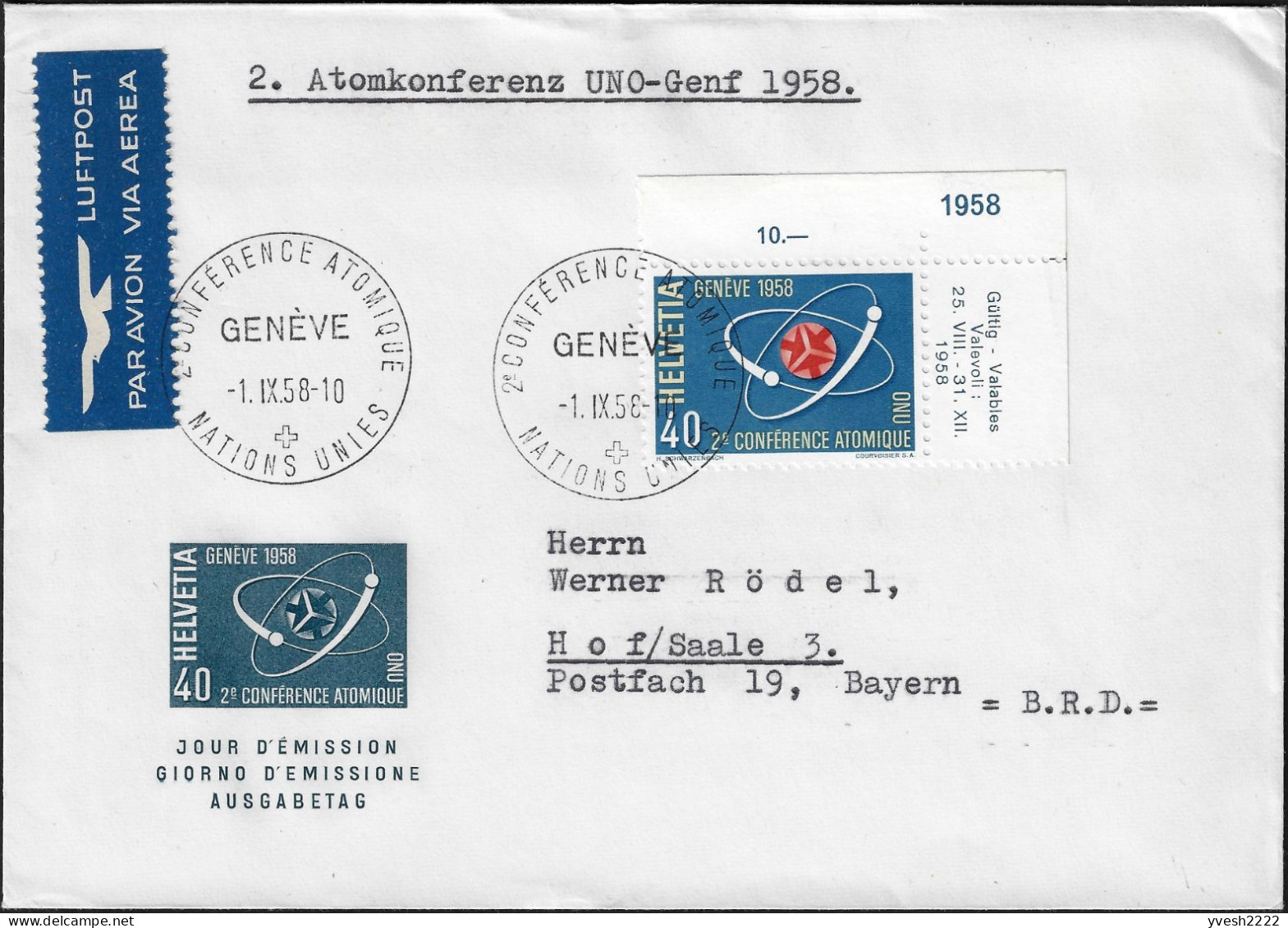Suisse 1958 Y&T 611. Conférence Sur L'énergie Atomique, Oblitération Des Nations Unies - Atoom