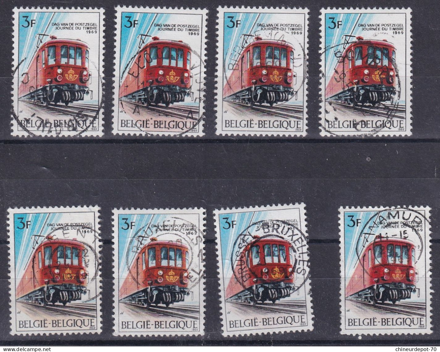 JOURNEE DU TIMBRE 1969 Train Cachet Sirault Berchem Sombreffe Gent Bruxelles Namur - Used Stamps