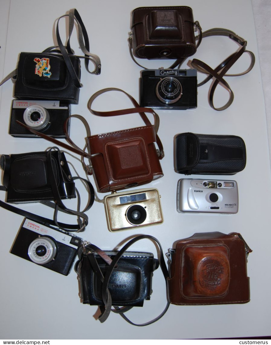 Lot Of 5 Vintage Cameras + Leather Cases - Macchine Fotografiche