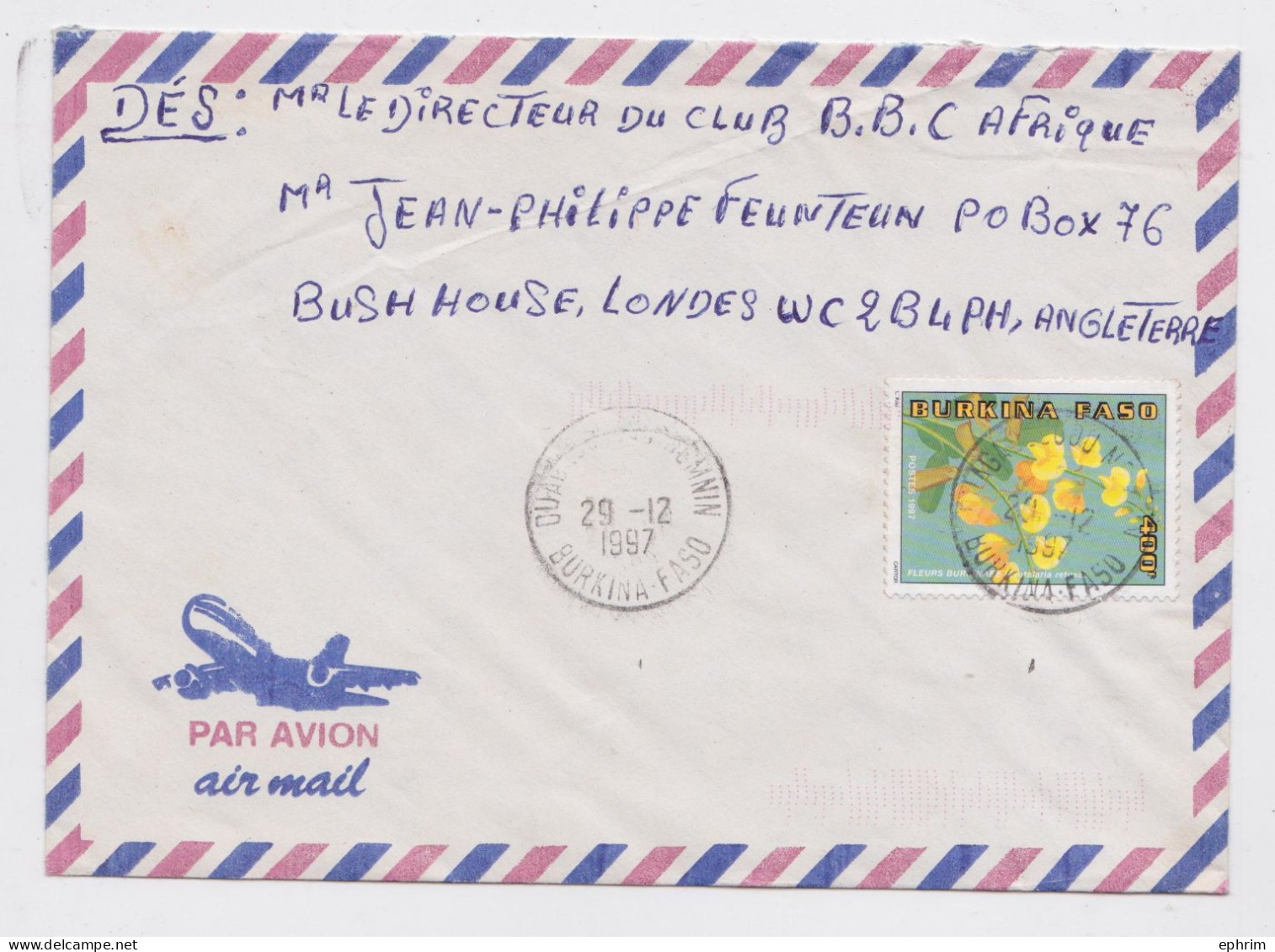 Burkina Faso Lettre Timbre Fleurs Flower Stamp Air Mail Cover 1997 - Burkina Faso (1984-...)