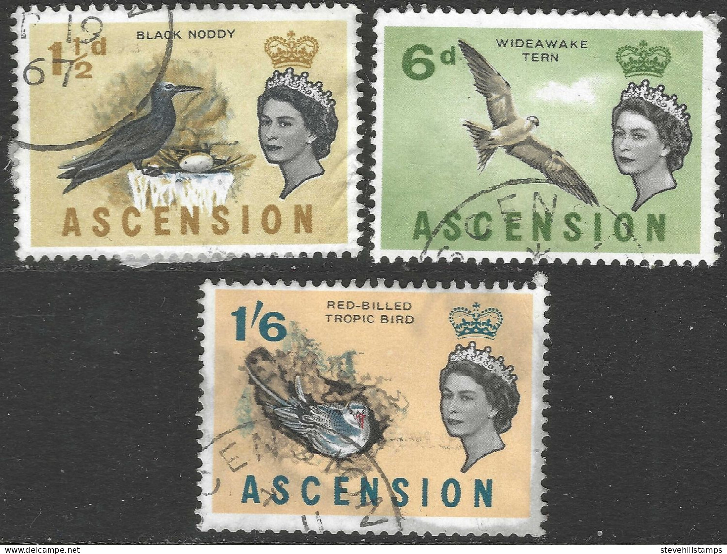 Ascension. 1963 QEII. Birds. 1½d, 6d, 1/6 Used. SG 71, 75, 79 - Ascension