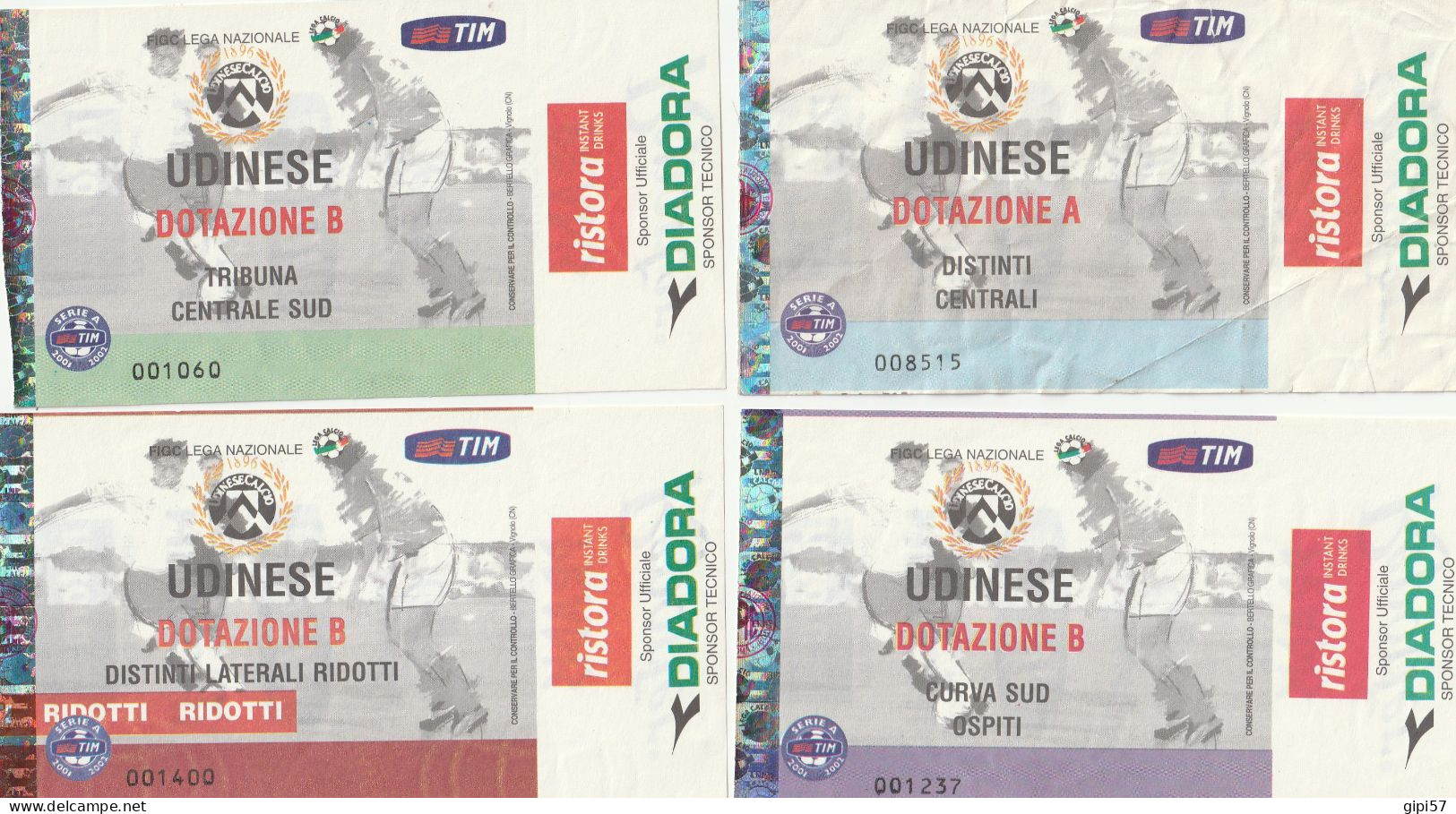 CALCIO N. 4 BIGLIETTI UDINESE 2001/2002 - Andere & Zonder Classificatie