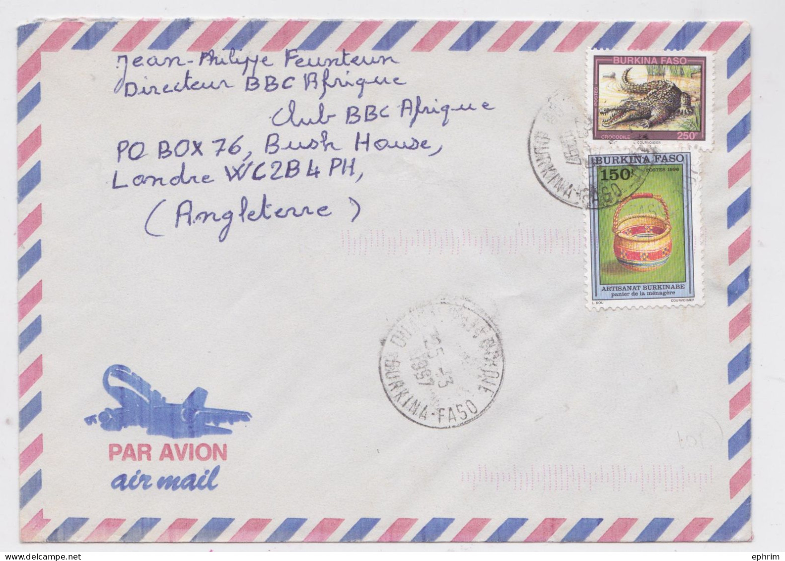 Burkina Faso Ouagadougou Lettre Timbre Crocodile Artisanat Stamp Air Mail Cover - Burkina Faso (1984-...)