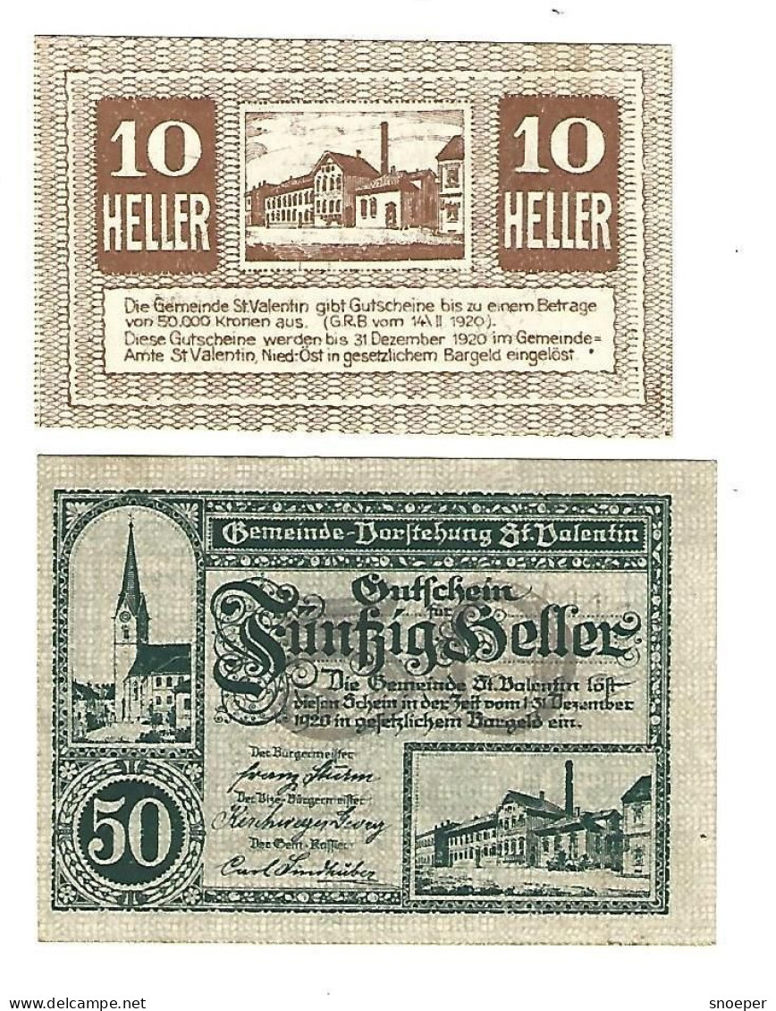 **notgeld   Austria St Valentin 10+50 Heller  941 - Oostenrijk