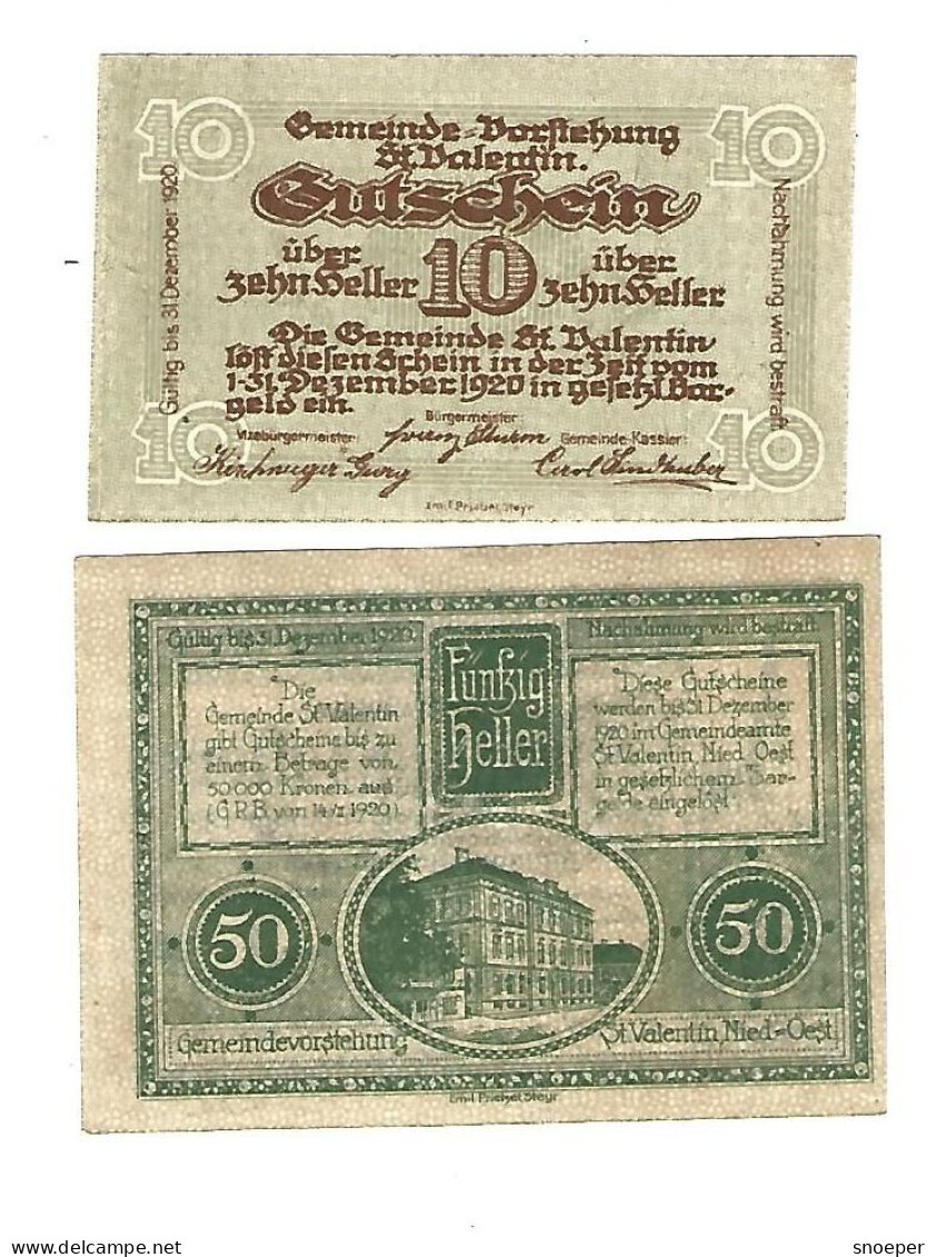 **notgeld   Austria St Valentin 10+50 Heller  941 - Austria