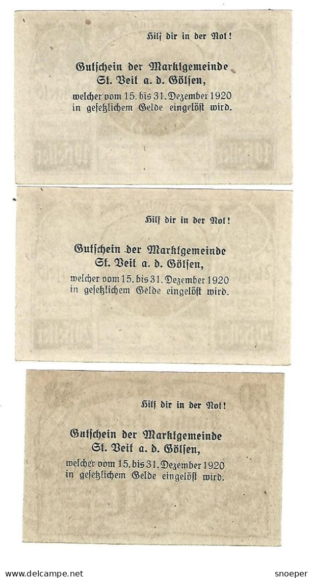 **notgeld   Austria St Veit  A/d Golsen Serie Compleet   942a  Cat  Val 3 Euro - Oostenrijk