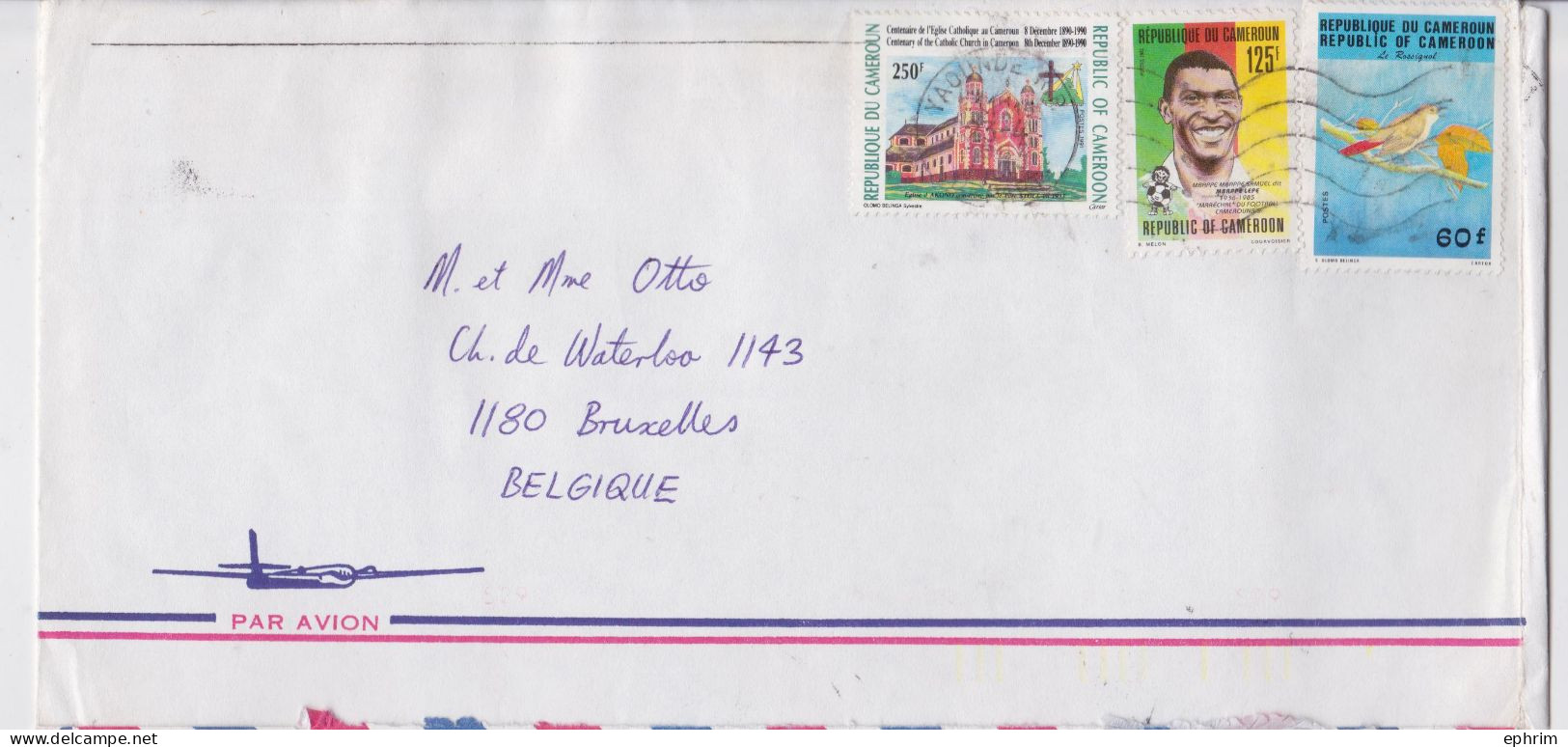 Cameroun Cameroon Yaoundé Lettre Timbre Football Mbappe Oiseau Rossignol Stamp Air Mail Cover - Kameroen (1960-...)