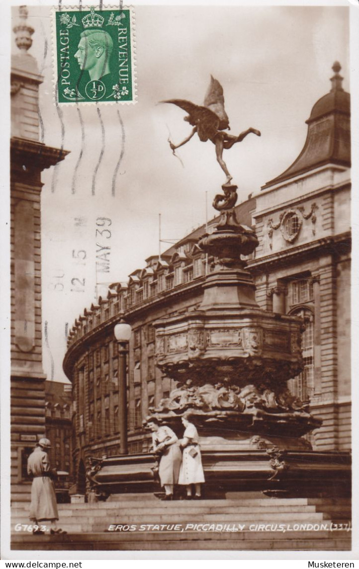 United Kingdom PPC Eros Statue, Piccadilly Cirkus, London Maximum Frontside Franking 1939 Echte Real Photo (2 Scans) - Piccadilly Circus