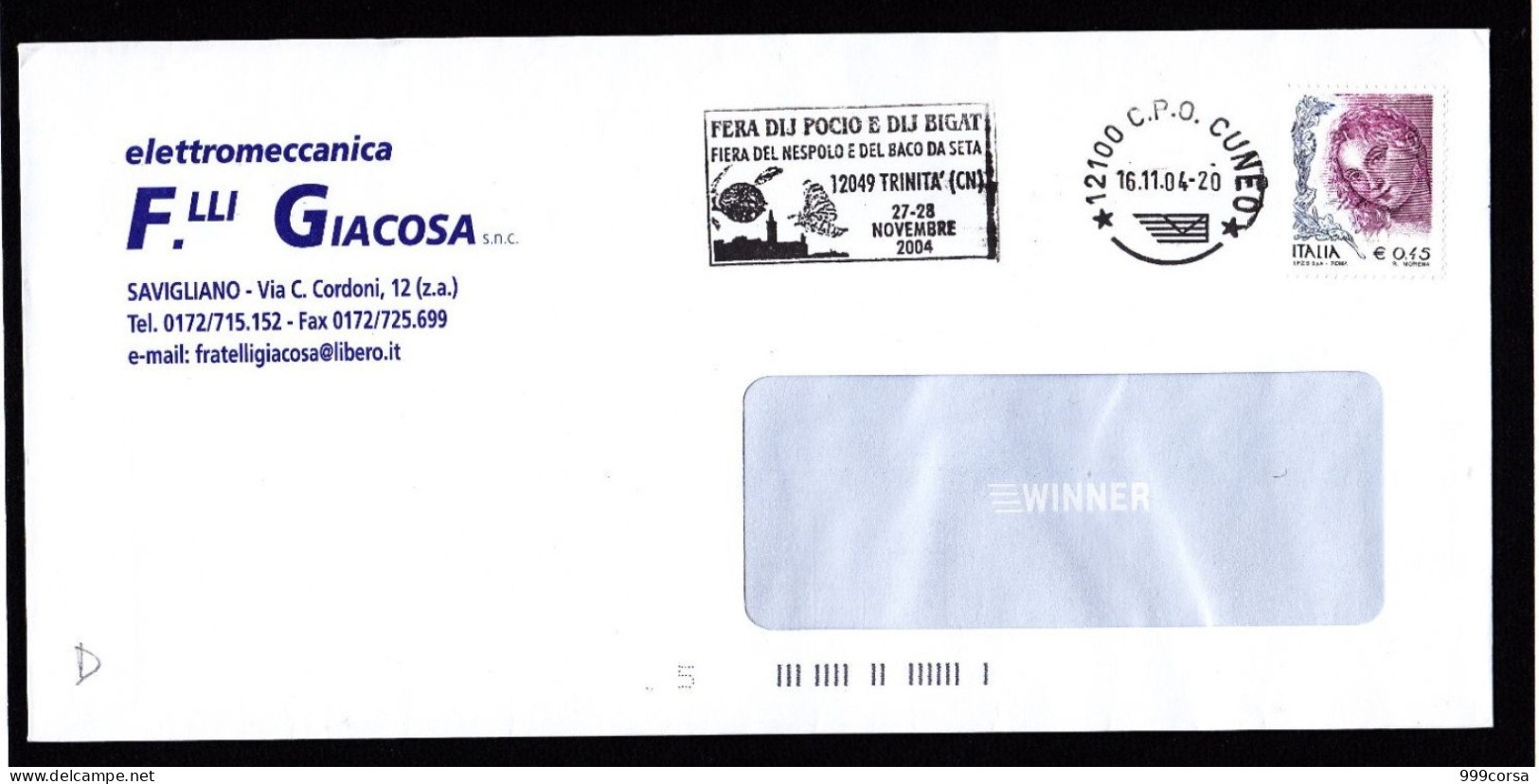 St.Post. 2004, Targhetta "Fiera Del Nespolo E Del Baco Da Seta, Trinità (CN) 27-28 Novembre 2004" (DRe) - Agriculture