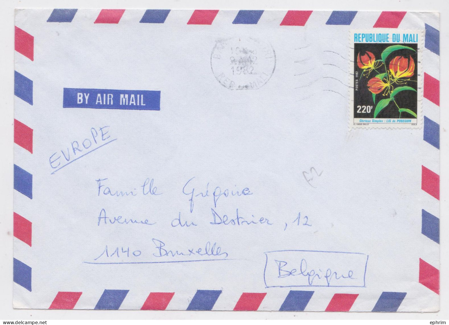 Mali Koni Via San Lettre Timbre Fleur Lis De Pobeguin Flower Stamp Air Mail Cover 1982 - Malí (1959-...)
