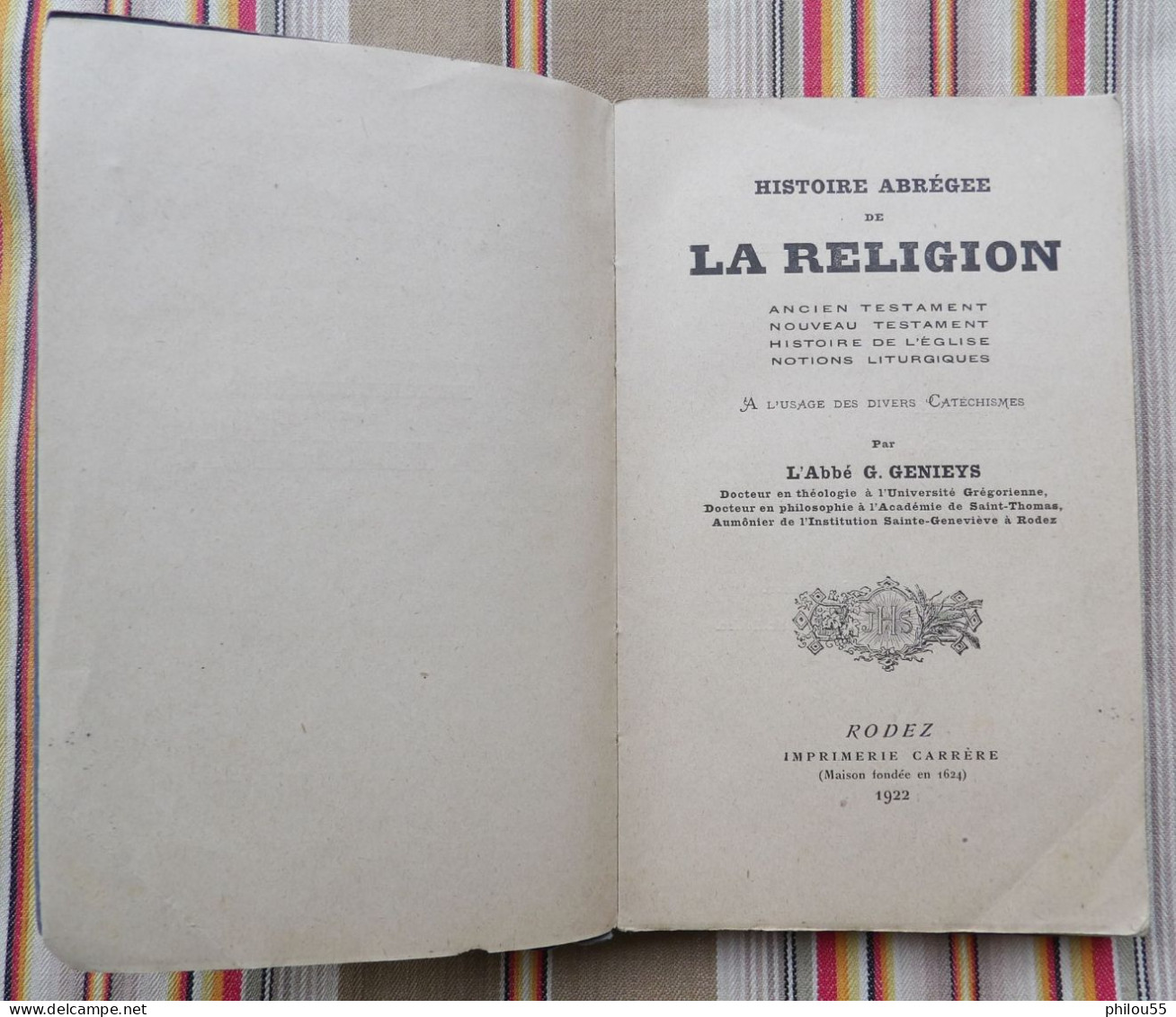 12 RODEZ Imprimerie CARRERE Histoire Abregee De La Religion Abbe GENIEYS 1922 - Midi-Pyrénées