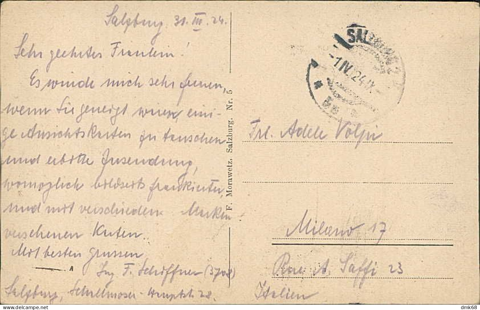 AUSTRIA . SALZBURG - PANORAMA - VERLAG F. MORAWETZ - ,AILED 1924 / STAMPS (18088) - Salzburg Stadt