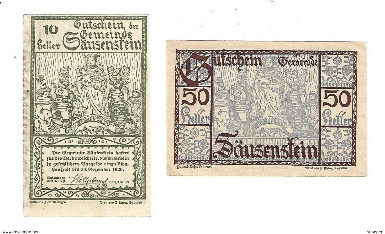 **notgeld   Austria Sausenstein 10+50 Heller   950c - Austria