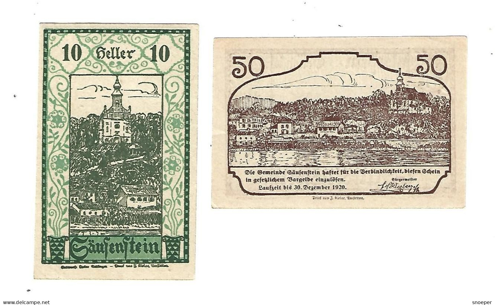 **notgeld   Austria Sausenstein 10+50 Heller   950c - Oesterreich