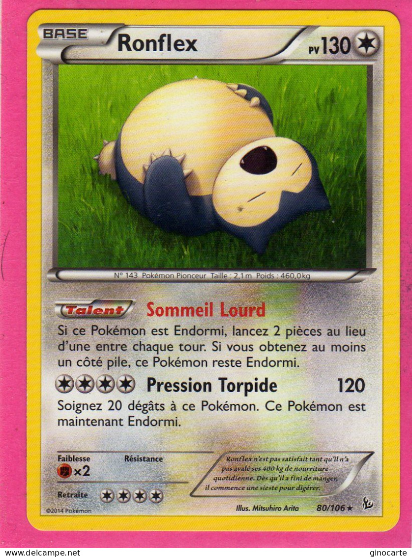 Carte Pokemon Francaise 2014 Xy Etincelles 80/106 Ronflex 130pv Bon Etat - XY