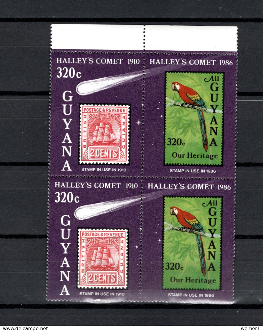 Guyana 1986 Space, Halley's Comet Block Of 4 With 2 Stamps + 2 Labels MNH - Südamerika