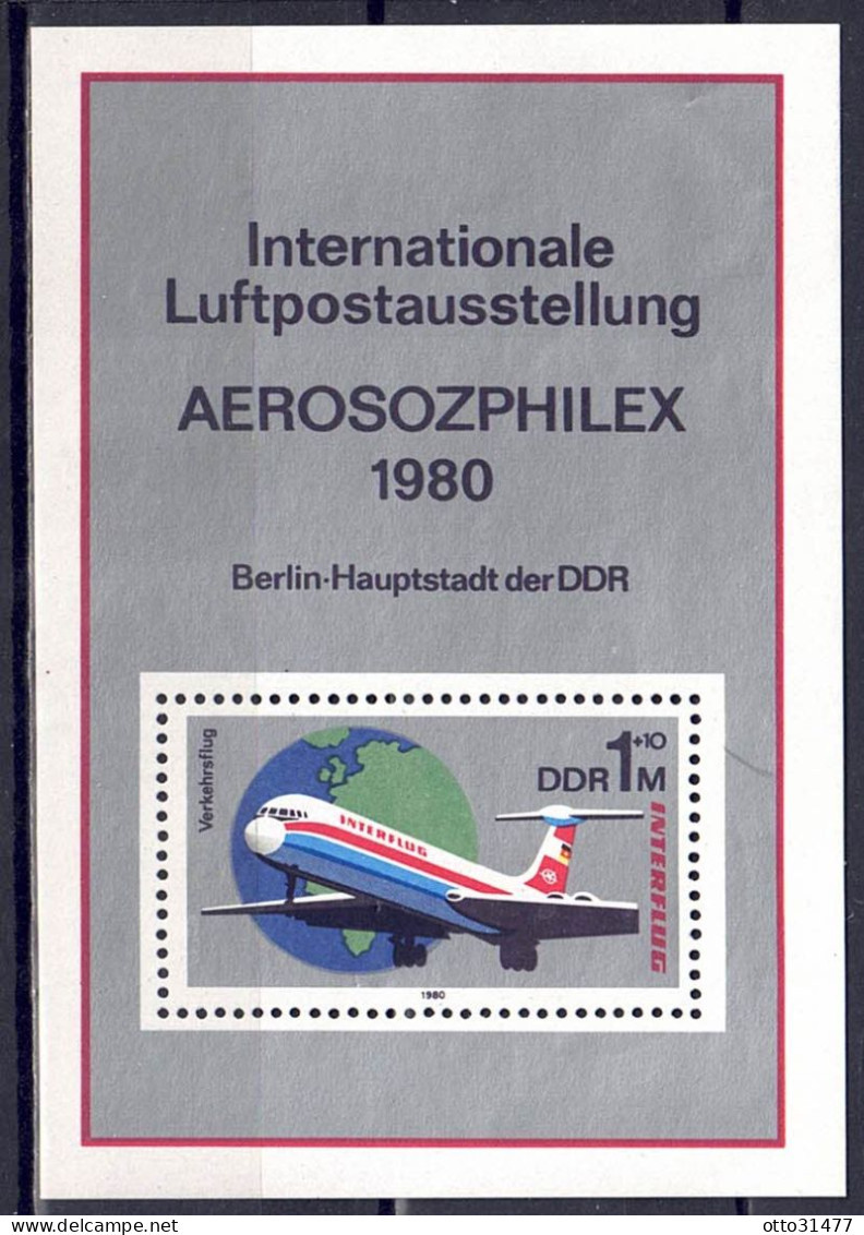 DDR 1980 - 25 Jahre INTERFLUG, Block 59, Postfrisch ** / MNH - 1971-1980