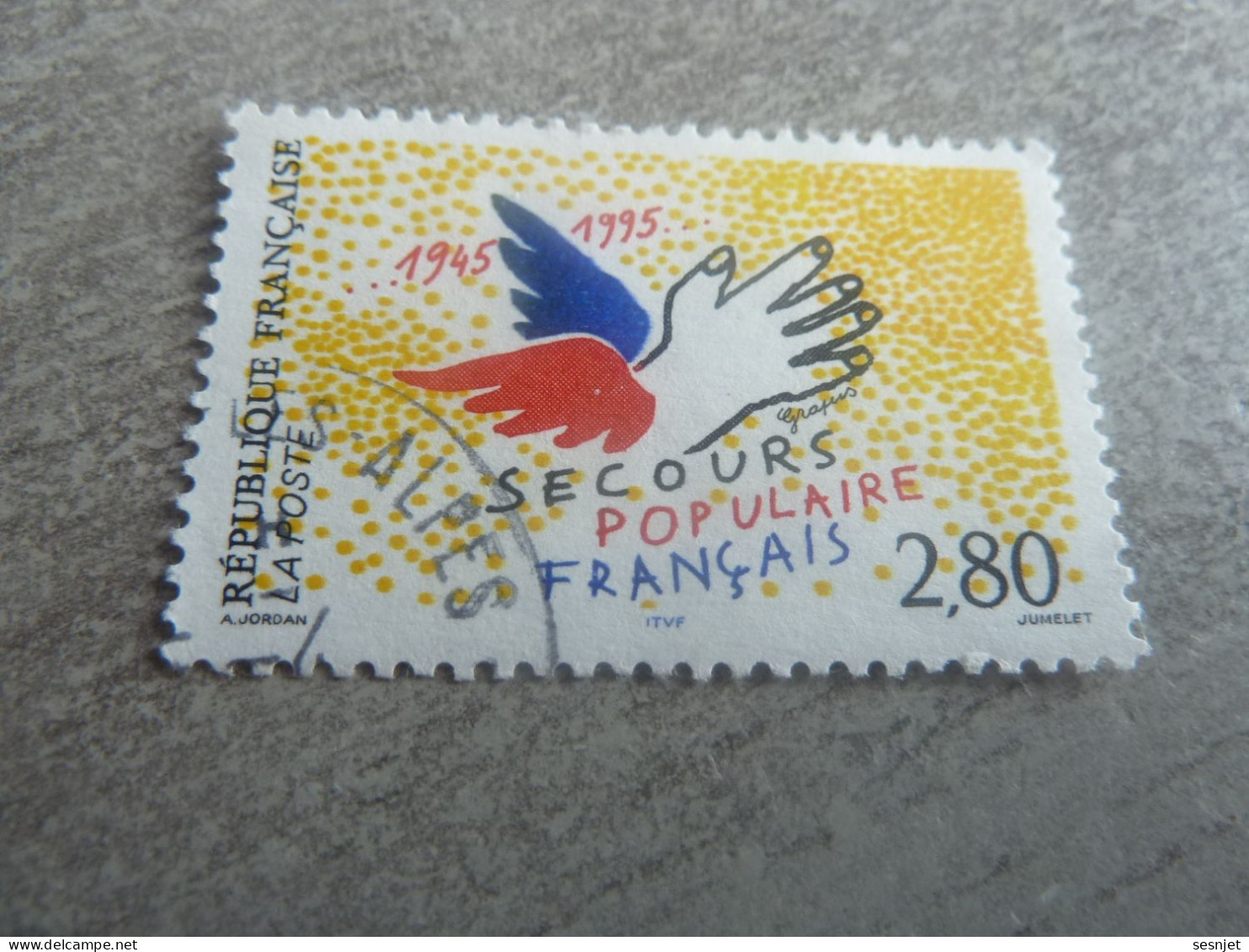 Cinquantenaire Du Secours Populaire Français - 2f.80 - Yt 2947 - Jaune, Noir, Rouge Et Bleu - Oblitéré - Année 1995 - - Usados