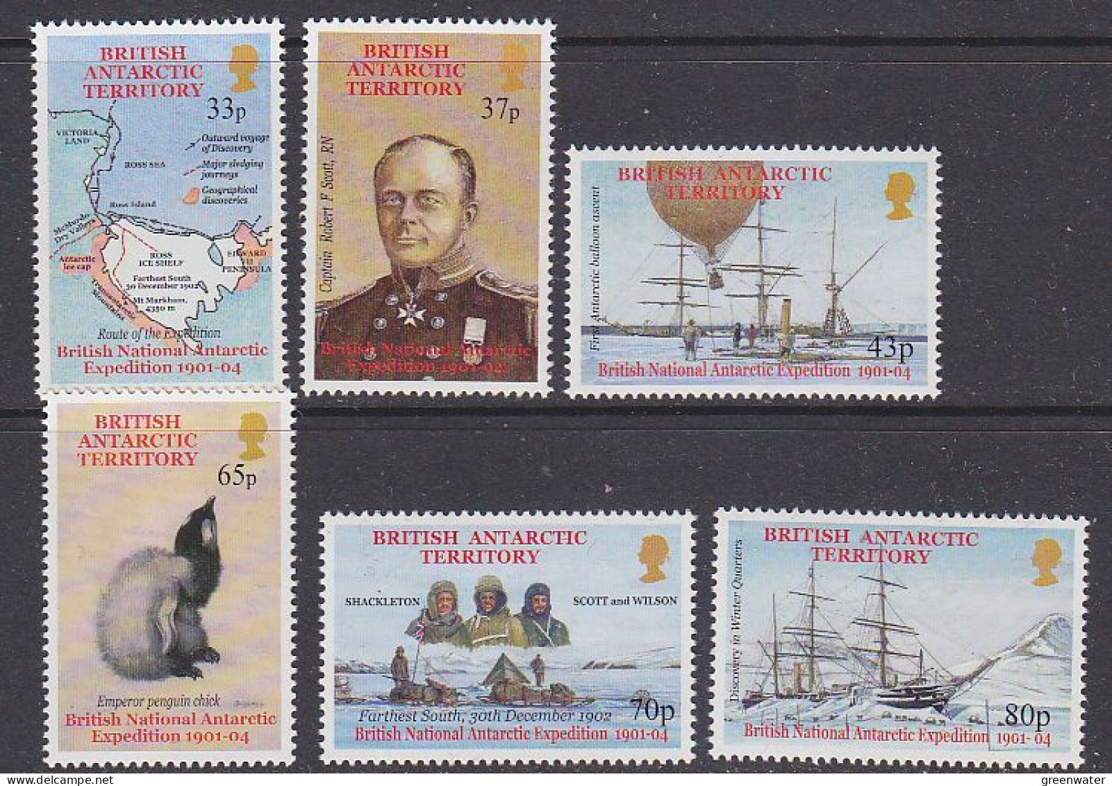 British Antarctic Territory (BAT) 2001 Scott's Expedition 6v ** Mnh (59485) - Nuevos