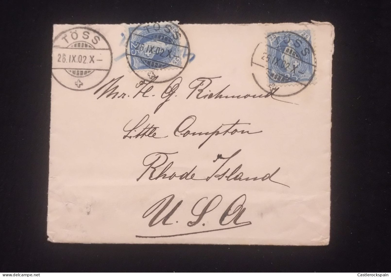 O) 1902  SWITZERLAND, HELVETIA,  TOSS AND DATE CANCELLATION, CIRCULATED TO USA - Other & Unclassified