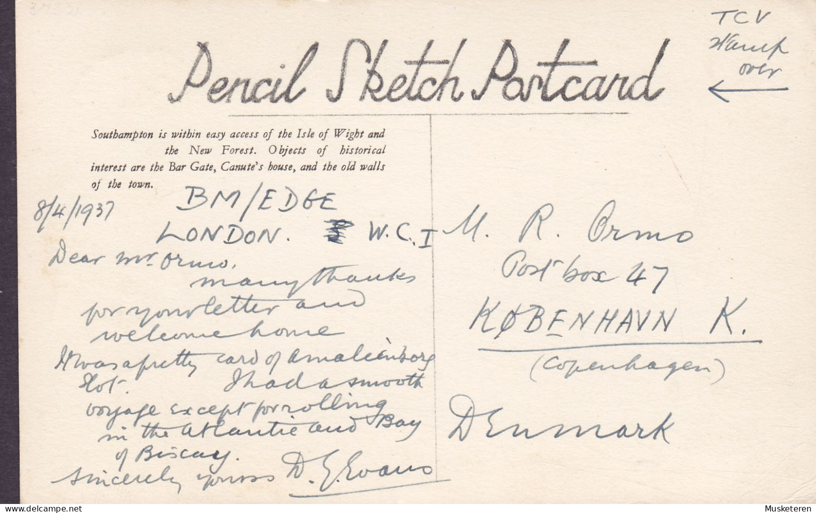 United Kingdom PPC South Western Hotel, Southampton Maximum Frontside Franking SOUTHAMPTON 1937 2x Edw. VIII. (2 Scans) - Covers & Documents